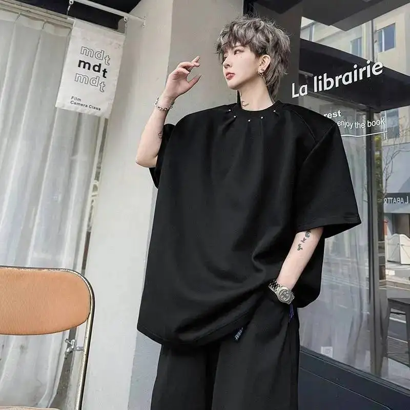 LUZHEN Short Round Polka Dots Summer Patchwork Pleated 2026 Neck Sleeve T-shirt Men's Fashion Handsome Street Casual Tops JY7752