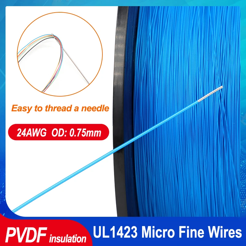 24AWG PTFE Single Copper Wire UL1423 PVDF Insulated Silver Plated 1 Core Micro Fine High Temperature Electrical Cable