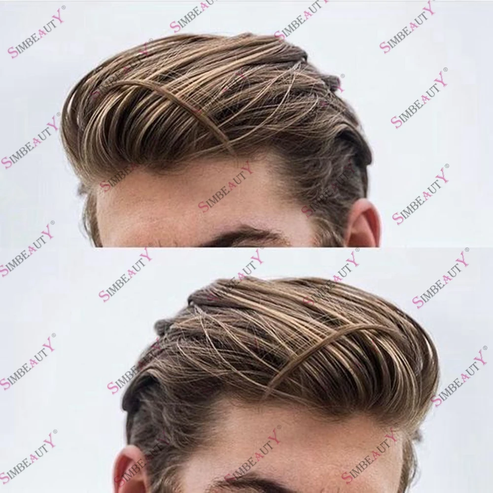 

Natural Hairline Blonde Men's Human Hair Durable Poly Skin Toupee System Hair Replacement Capillary Prosthesis Men's Wig