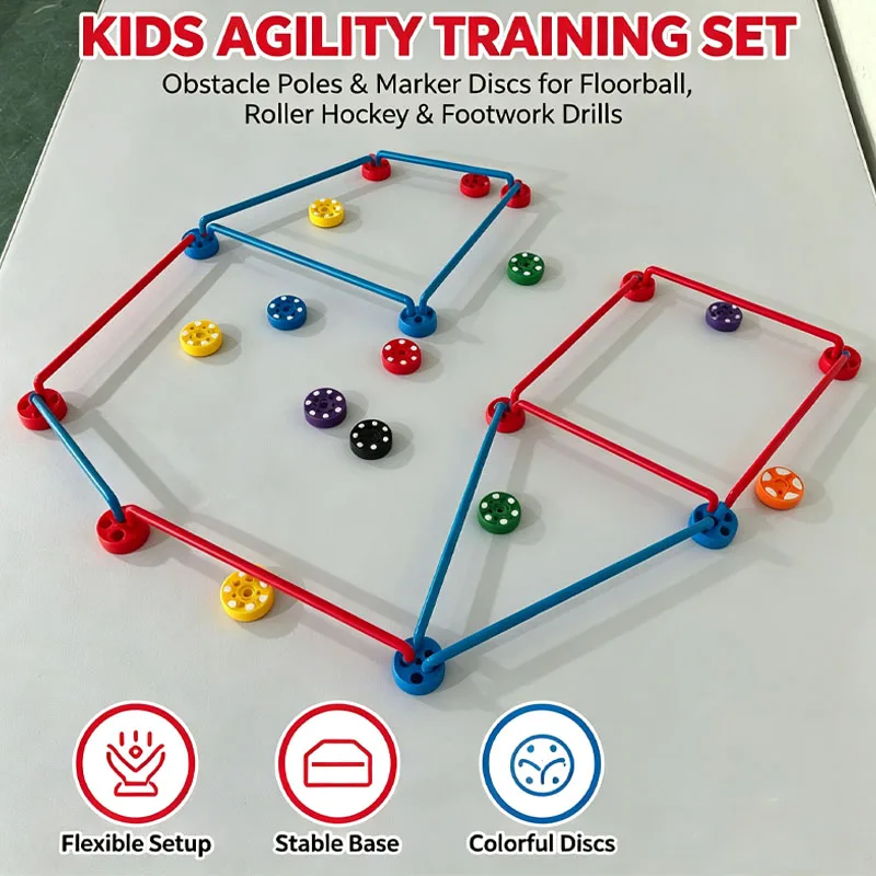 Training Sticks with Marker Discs Dribbling Course for Kids Youth DIY Assemble Sports Agility Obstacle Poles Set
