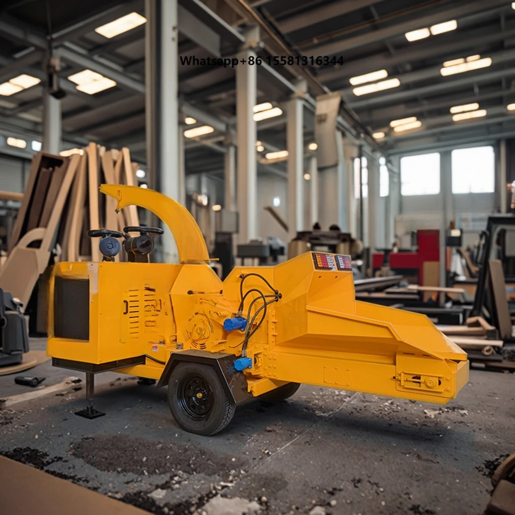 Heavy Wood Chipper Shredder Mobile Grinder Garden Branch Crusher Movable Strong Wood Chipper