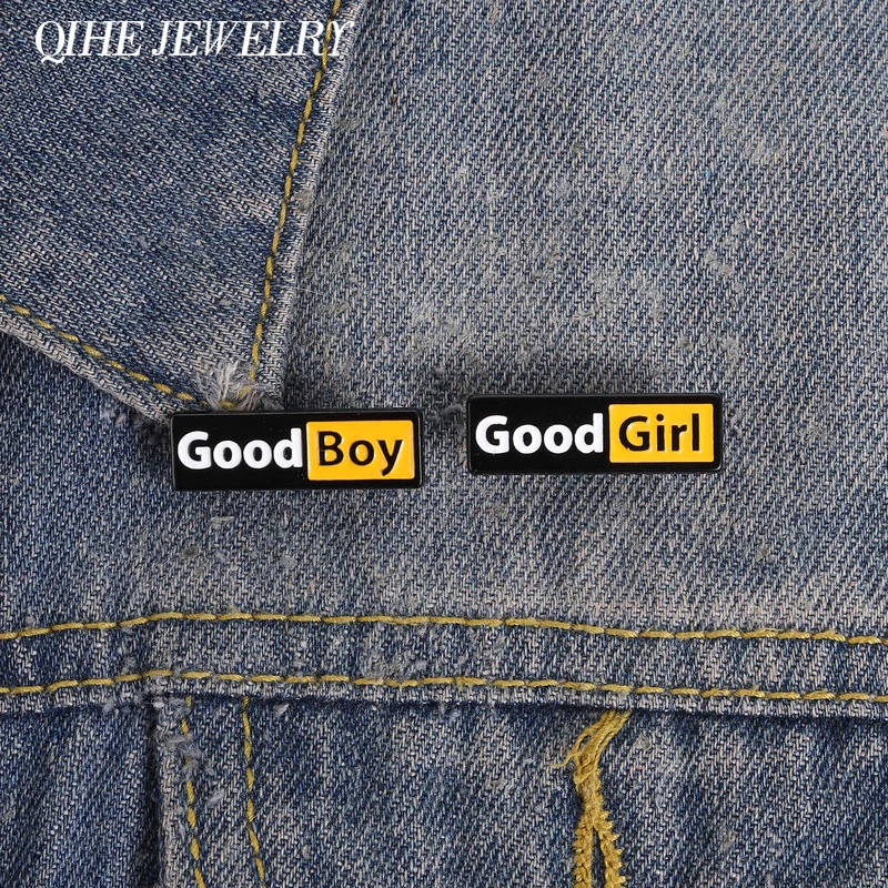 Good Girl Good Boy Emaille-Anstecknadel Minimalistisches Textdesign Brosche Taschen- und Reversnadel Valentinstag Schmuckgeschenk für Paare und beste Freunde