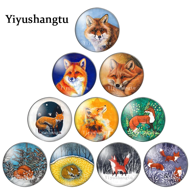 Fashion cartoon Cute fox art painting 12mm/18mm/20mm/25mm Round photo glass cabochon demo flat back Making findings