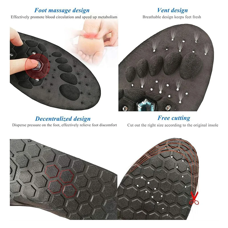 Semelles intérieures de pied d'acupression pour hommes et femmes, inserts de chaussures en gel, technologie magnétique, semelle intérieure de support, Orth4WD, 1 paire