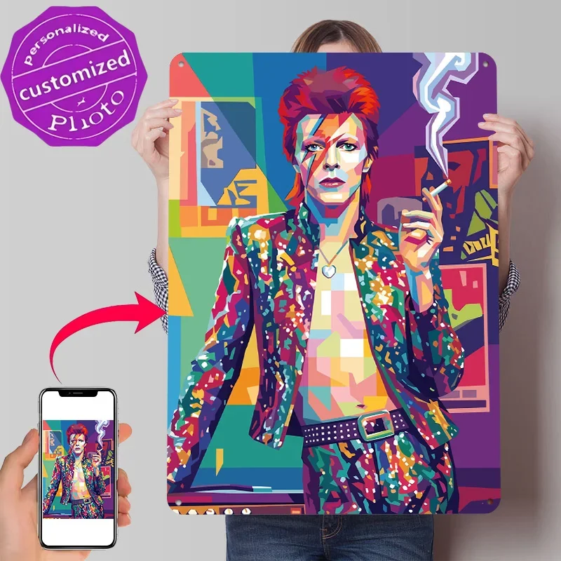David Bowie Pop Art Portrait Poster Retro 3D Printed Metal Signs Customized Wall Hanging Gift for Home and Decoration Gaming