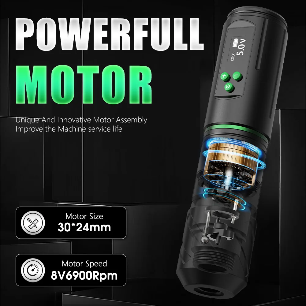 Kiss of Dragon Professional Wireless Tattoo Machine Pen 3.5mm Stroke OLED Display 1600mAh Battery For Tattoo Artists Beginners
