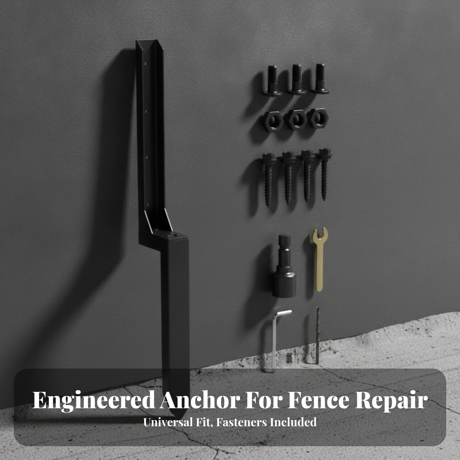 Black Metal Fence-Post Repair Stake Outdoor Metal Ground Spike Hardware Rust-Resistant for Yard, Garden