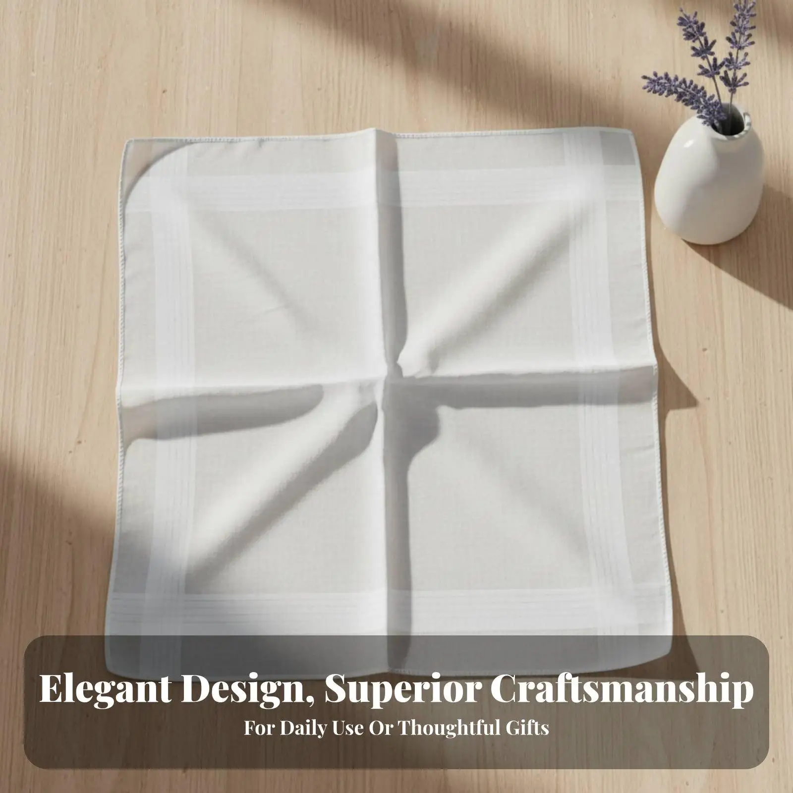 Cotton Handkerchief for Men Women White Solid Woven Border 12 Pack Absorbent Facial Tissue Handkerchiefs for Pocket