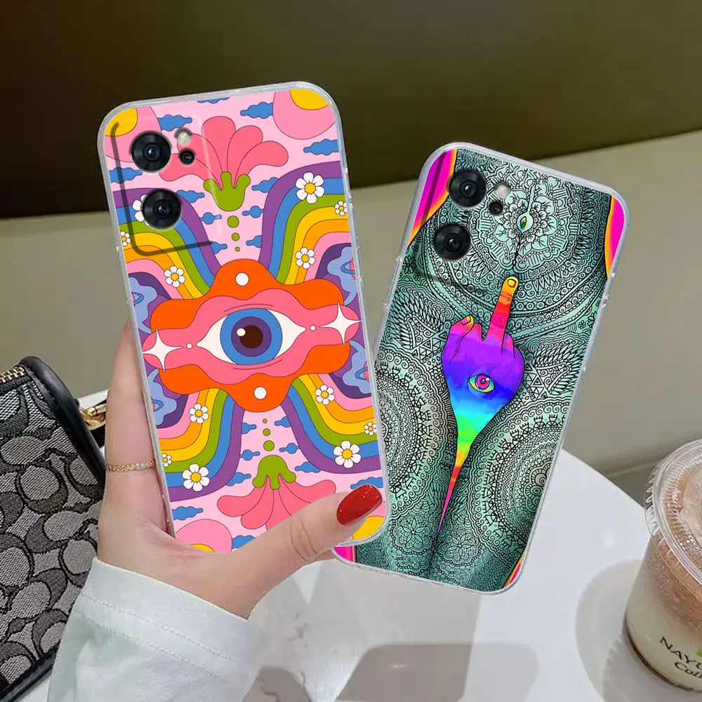 Clear Phone Case For OPPO RENO 9 8 7 6Z 6 5 4 3 2Z SE PRO PLUS 4G 5G Transparent Soft Case Funda Capa Shell Indie Hippie Art