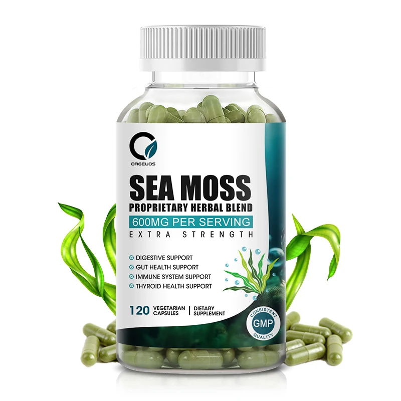 

Organic Sea Moss 600mg Capsules - Irish Moss, Bladderwrack, Burdock Root - for Digestive & Gut & Immune -Vegan & Gluten-free