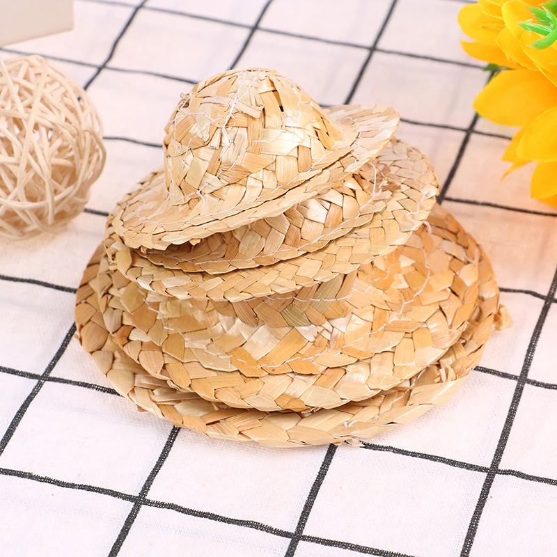 New-2pcs Hand-woven Small Straw Hat Doll Decoration DIY Jewelry Accessories