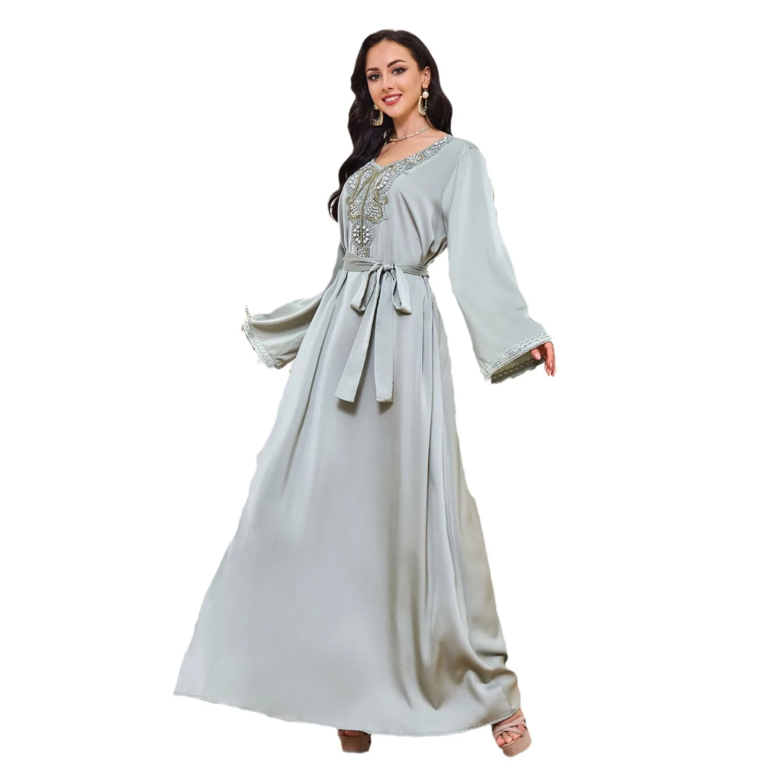 MT033 Dubai women's Muslim robe new nail bead temperament slim fit dress