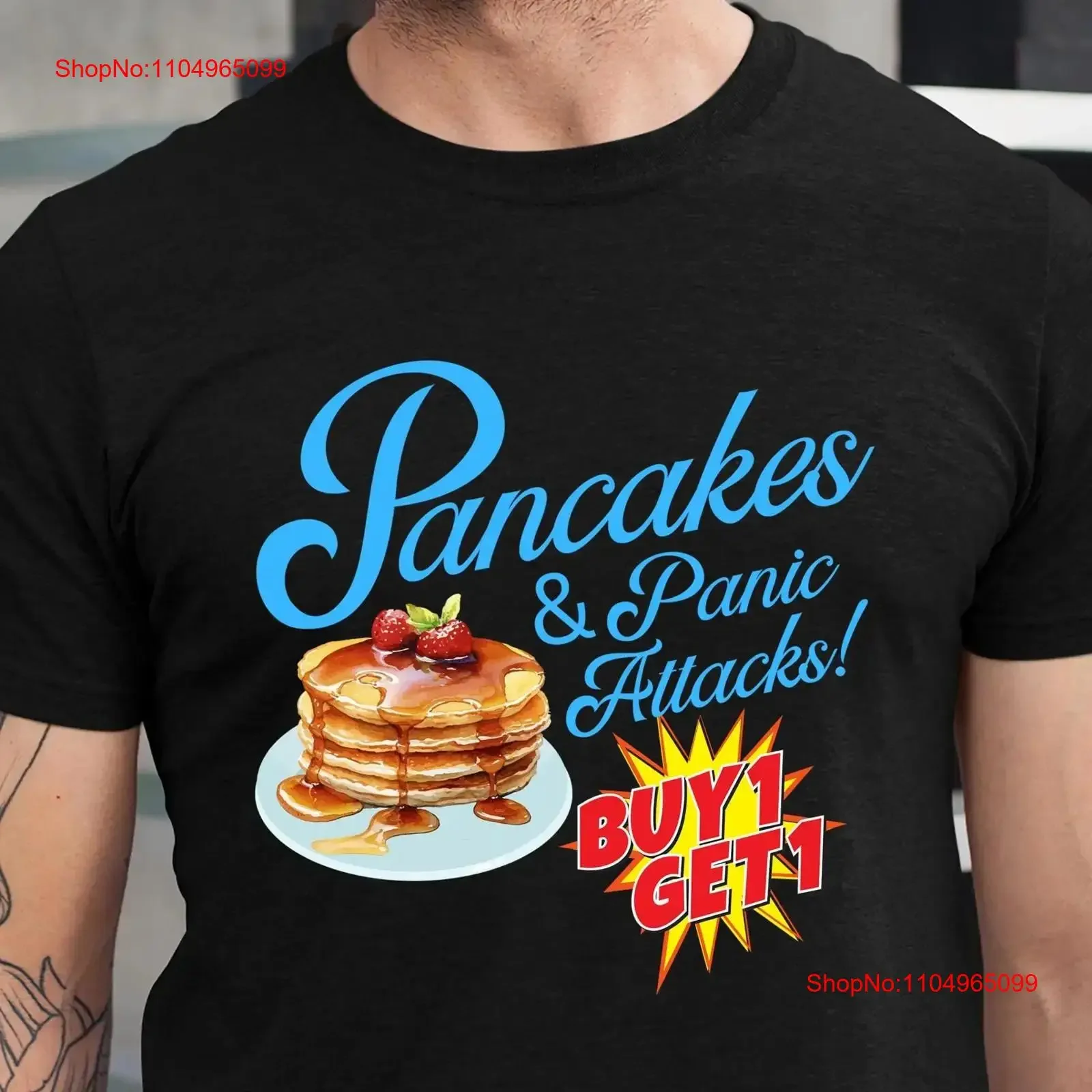 

Pancakes Panic Attacks T Shirt Funny iHop Breakfast Humor vintage Washed streetwear Breathable designer clothes Stylish graphic