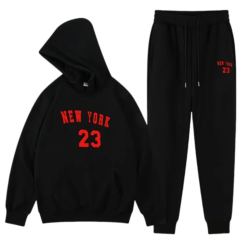 2025 Winter Hoodie Sets Men Fashion Fleece Red Hoodies Black Brand Pants Casual Jogger Suit Tracksuit Sweatshirt Woman Pullover