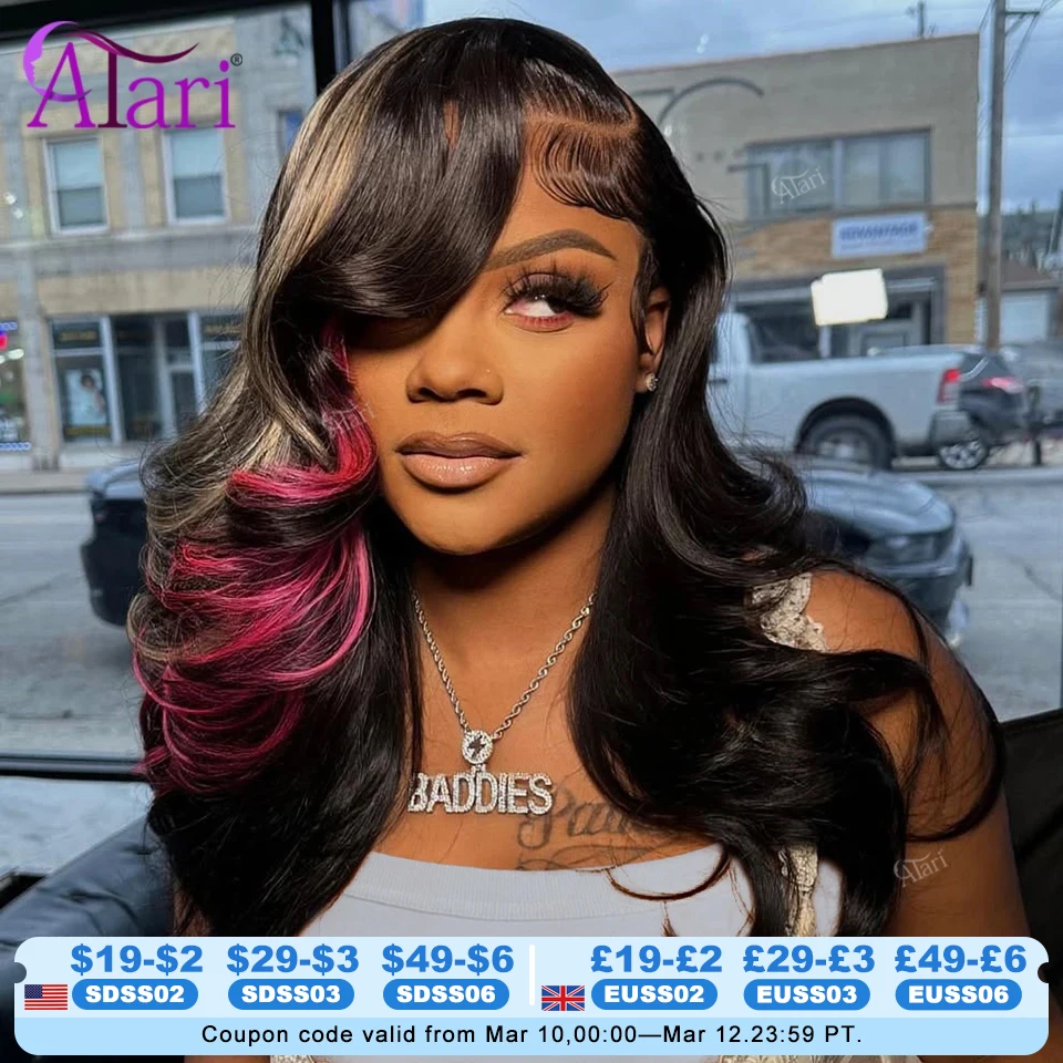 Pink Blonde Highlights Body Wave Human Hair Wigs Transparent 13x6 13x4 Lace Frontal Wig Pre Plucked for Women 5x5 Closure Wig