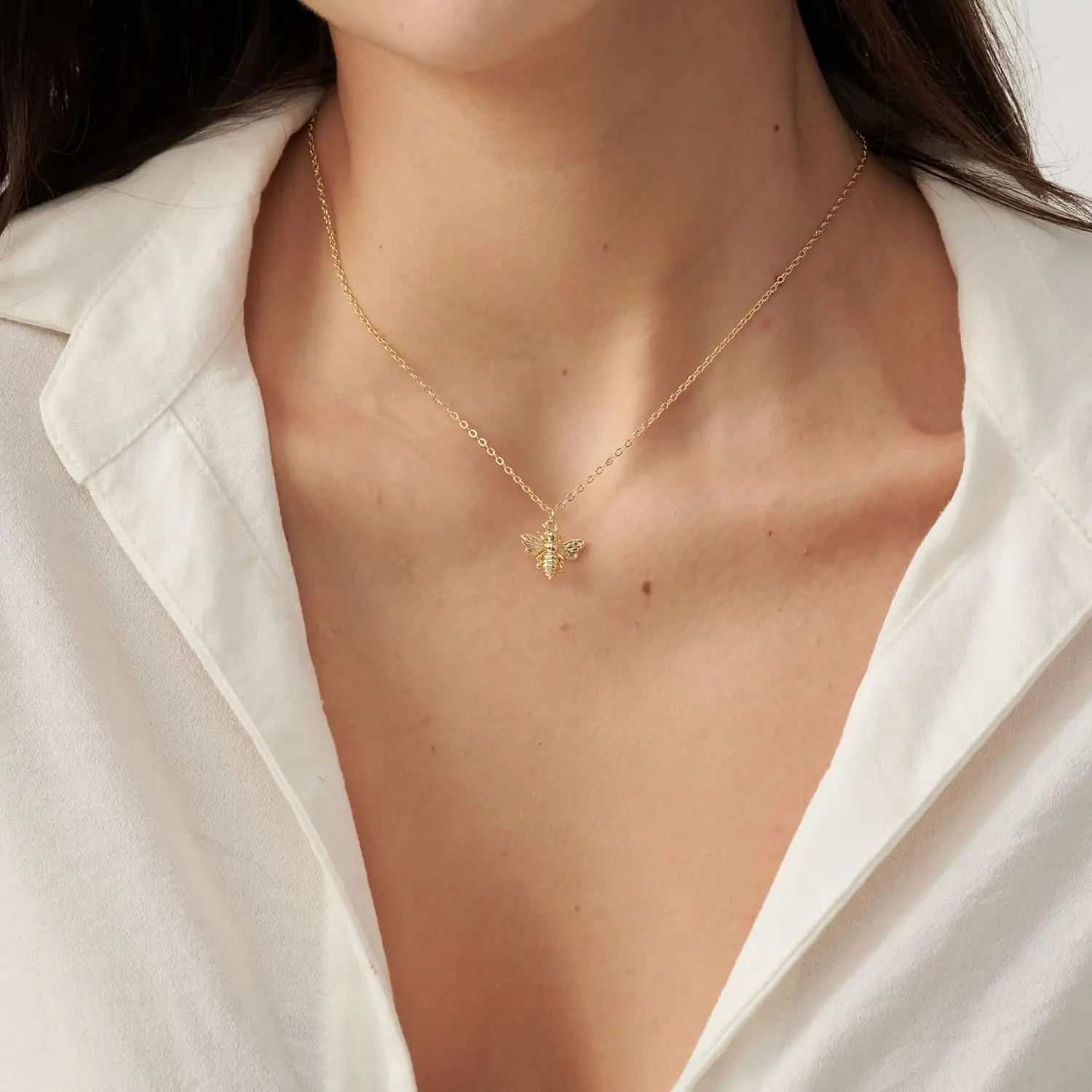 Gold Necklace for Women Dainty 14K Gold Plated Bird Bee Butterfly Dragonfly Dog Fish Turtle Pendant Necklace for Women