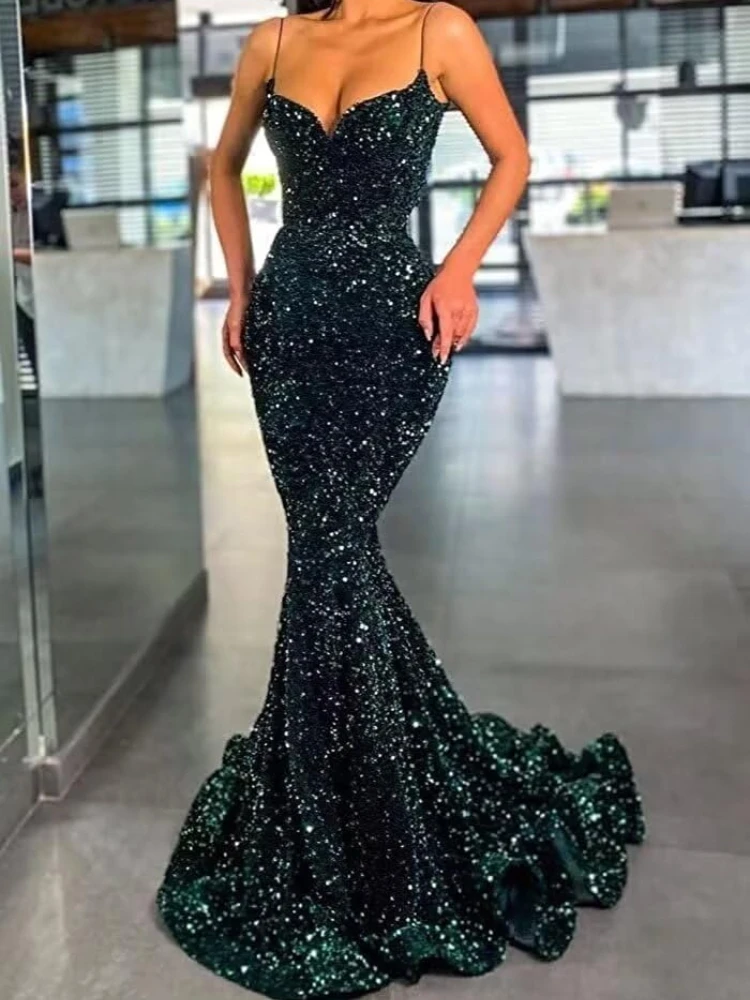 

Euramerican Fashion Sexy Slim Waist Long Mermaid Evening Dresses High End Luxury Shinny Party Vestidos Simple Formal Gown