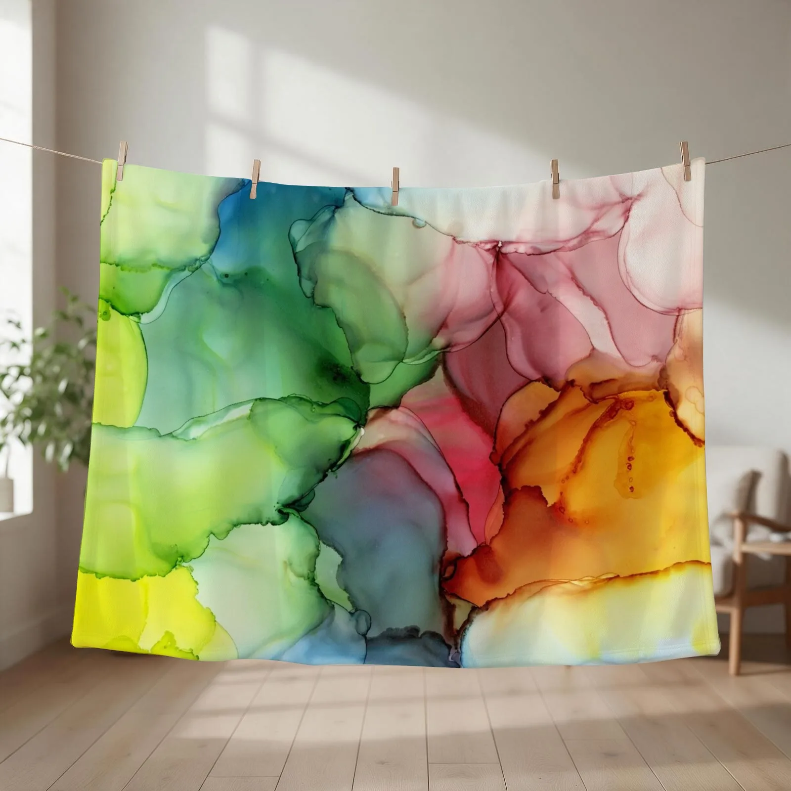 Stormy Spectrum Abstract Rainbow Painting Throw Blanket couch cozy soft plush fuzzy picnic outdoor blanket