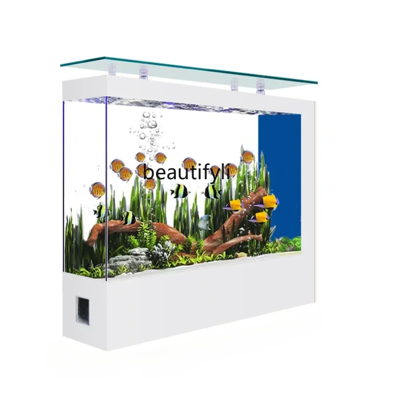 New Living Room Entrance Floor Partition Change Water Super White Glass Screen Fish Tank Ecological Aquarium Wall Drainage