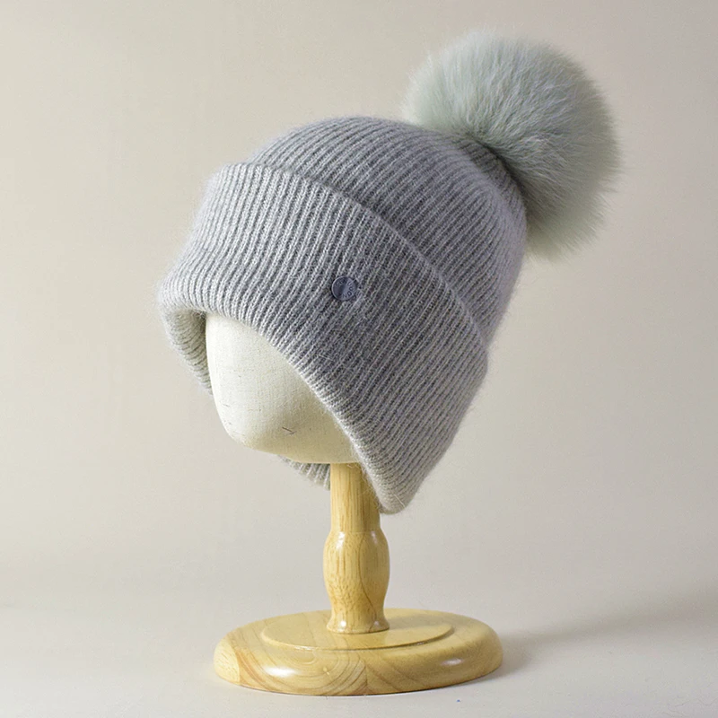 قبعة المرأة الشتاء الصوف قبعة متماسكة ريال فوكس الفراء Pompom الخريف الدافئة التزلج ملحق للرياضة في الهواء الطلق #3