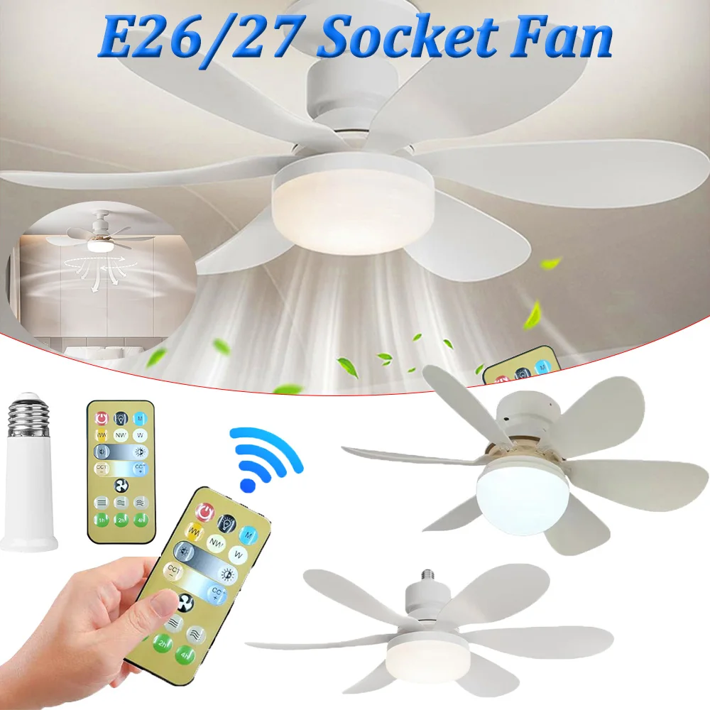 

E26/27 Socket Fan Lamp LED Fan Light Ceiling Fans with Remote Control 40W/30W 3 Speeds Small Ceiling Fan Dimmable Fan Lights