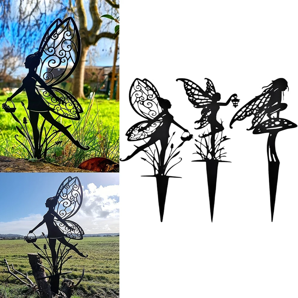 

Outdoor Metal Decor Iron Fairy Garden Stakes Easy To Install Decorations Flower Fairy Silhouette Yard Art Figure