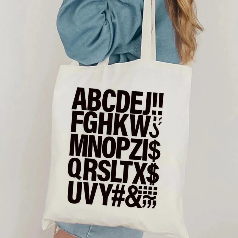 

ABCD Letters Print Canvas Tote Bag Women Shoulder Handbag Bag Shopping Bag Travel Pouch Fashion Girl Shoulder Bag Reusable