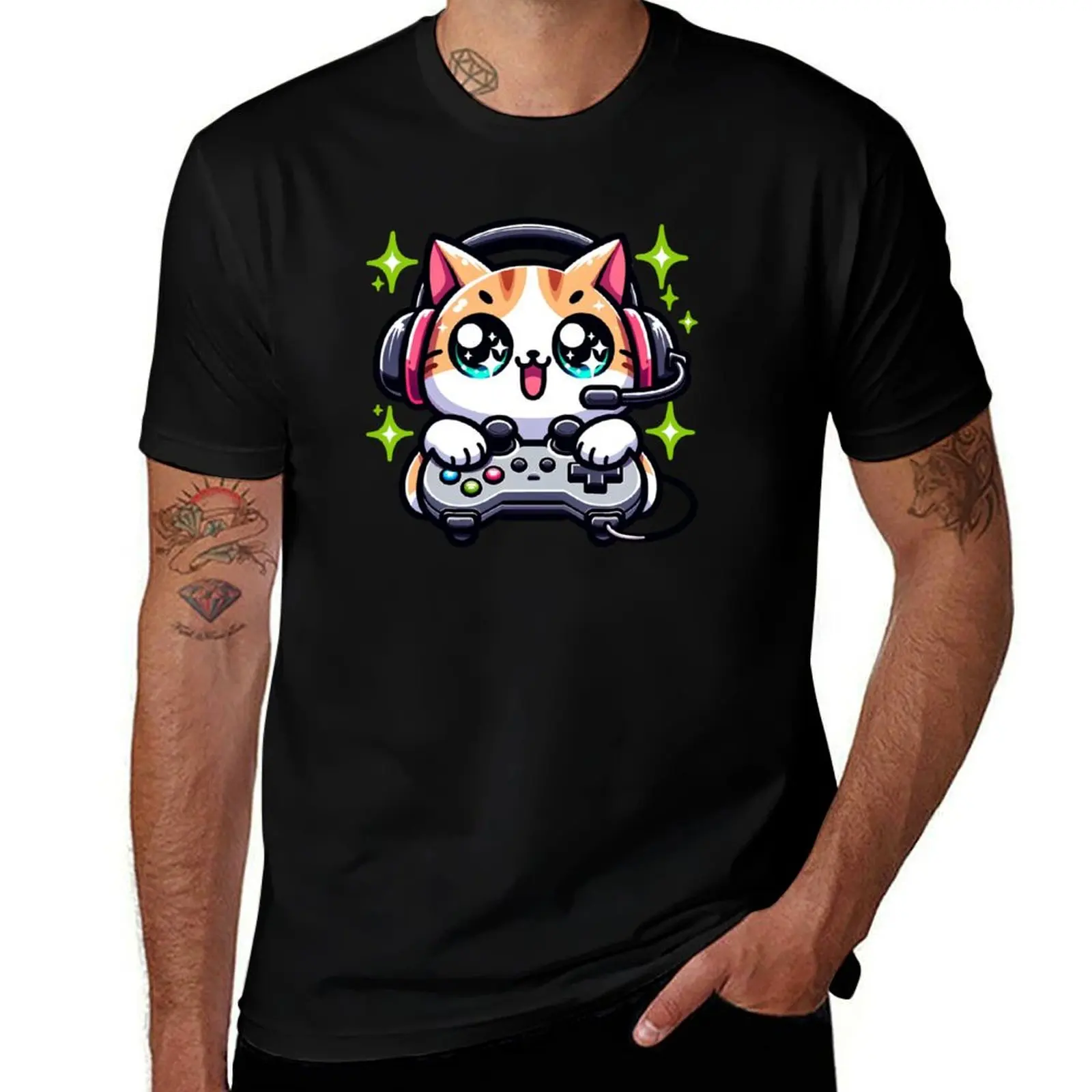 Joystick Journeys: Kawaii Cat's Enchanting Gaming Adventures T-Shirt High Elasticity Sports Tee Shirt T-Shirt