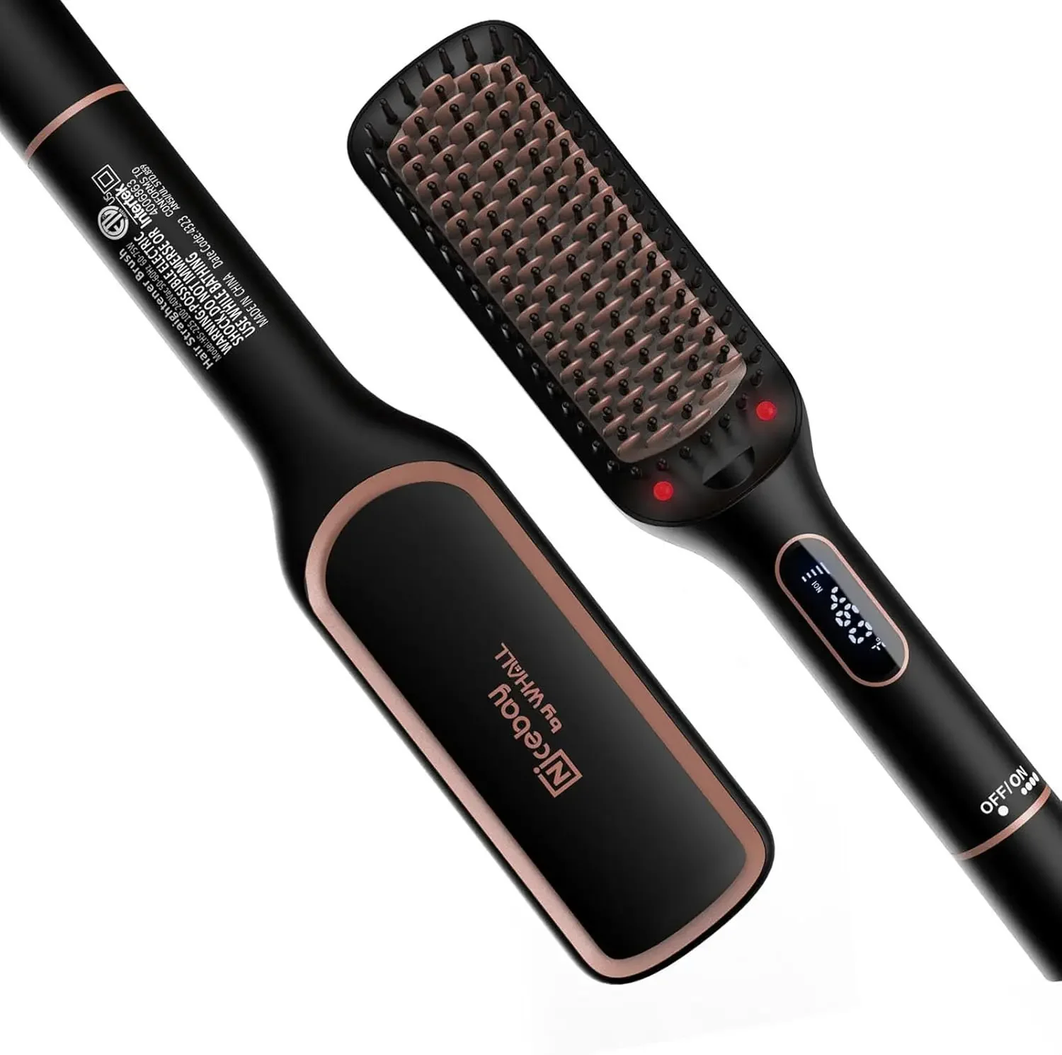 Straightener Brush, Rotatable Temperature Adjustment Hair straightening Brush, Auto-Off & Led Display Hair Straightening