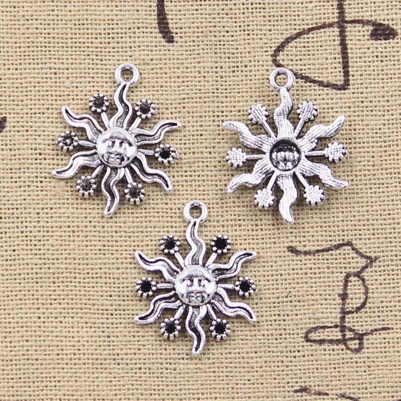20pcs Charms Sun Sunlight Sunshine 24x18mm Antique Silver Color Pendants DIY Crafts Making Findings Handmade Tibetan Jewelry