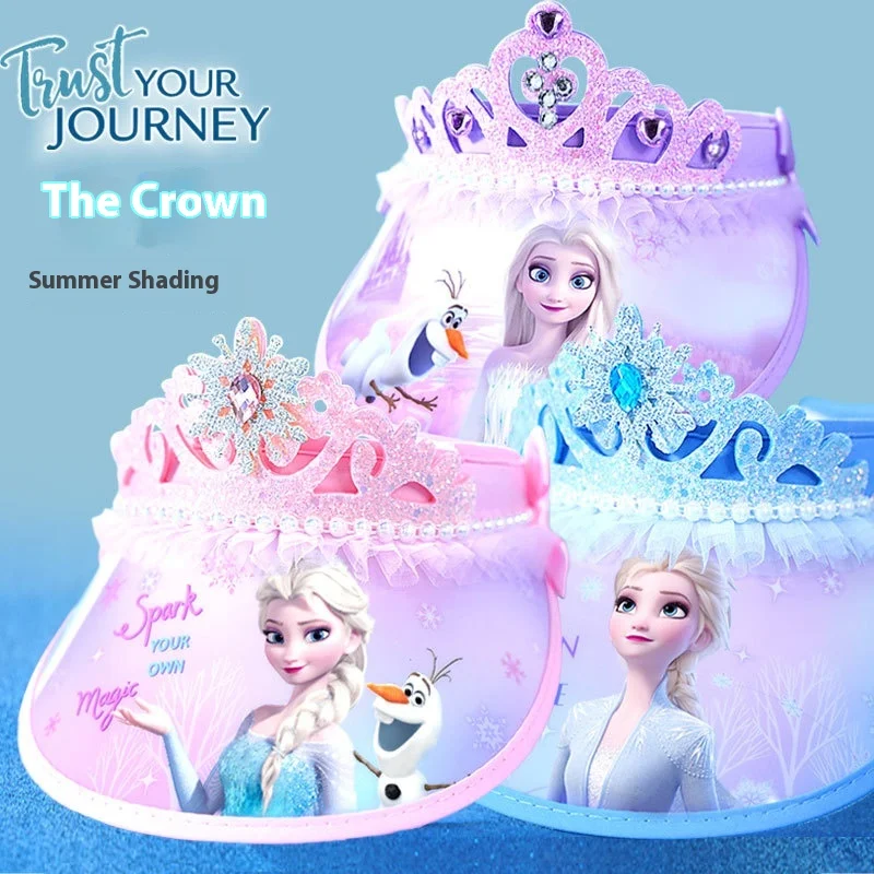 

Disney Children'S Sun Hats, Girls' Summer Sun Hats, Crown Hats, Baby Sun Protection Overhead Hats, And Princess Elsa Hats