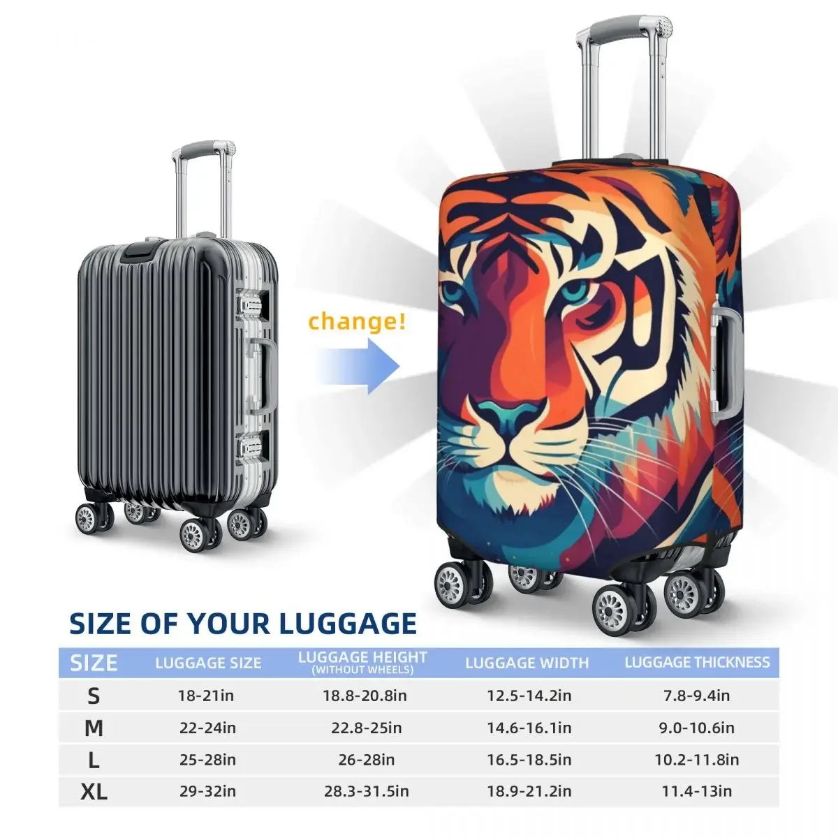 Tiger Suitcase Cover Holiday Illustration Colorful Illustration Practical Luggage Accesories Travel Protection image 6