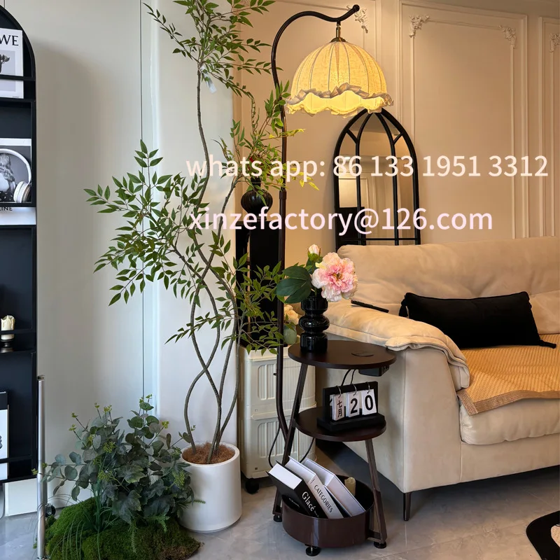 

Customizable Living Room Floor Lamp Next to Sofa Small Side Shelf French Bedroom Bedside Table Integrated Desk Lamp