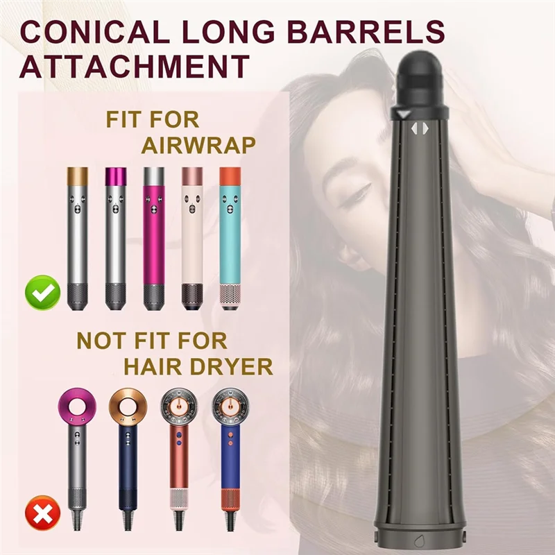 مرفق برميل طويل مخروطي لـ Dyson Airwrap HS01 HS05 20 مم - 36 مم مكواة تجعيد تلقائية - 0.78 بوصة - 1.4 بوصة