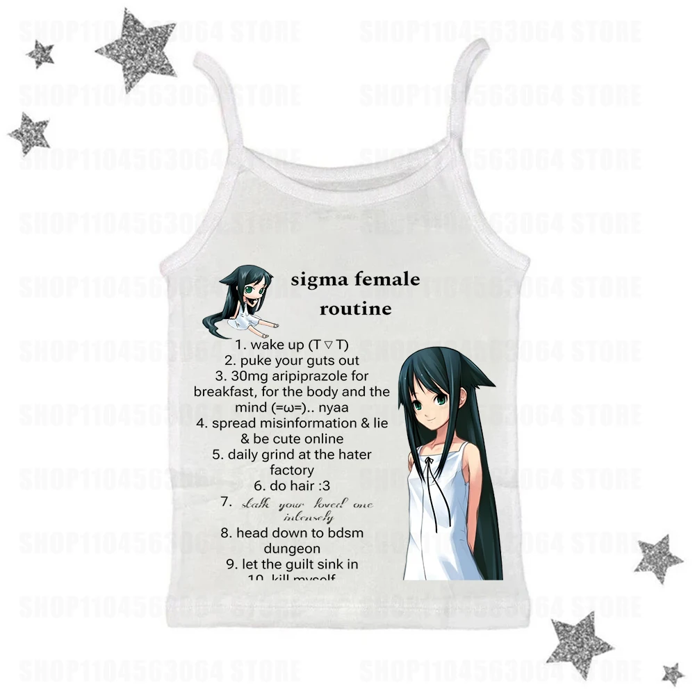 Kawaii Harajuku Fairy Vintage Fashion Gothic Print Tank Top Clothing Women's Summer Tops 2000s Star Girl Baby Tee Y2K Top E-girl