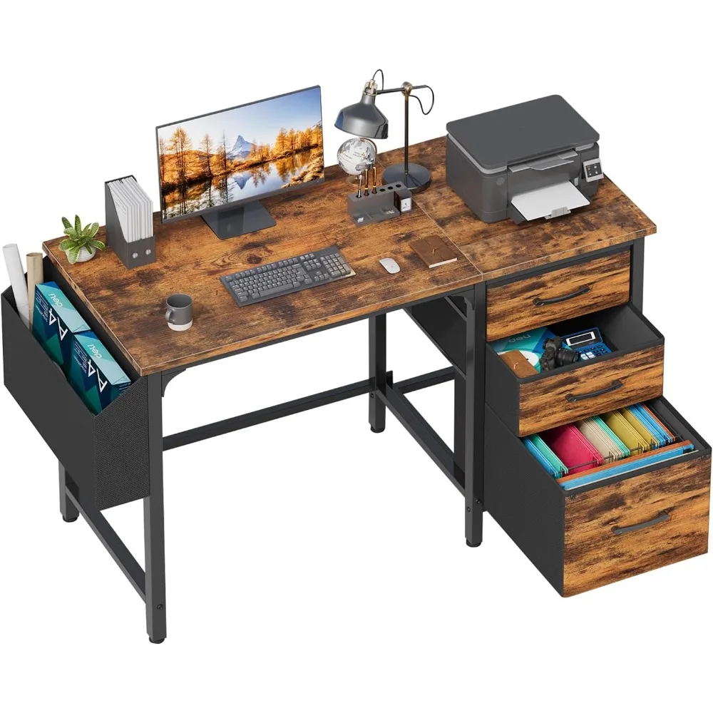 

Compact 47 Inch Computer Desk with Fabric File Drawers - Ideal Home Office Solution for Small Spaces