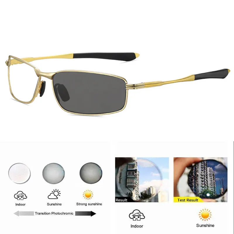 Metall-Quadratbrille mit photochromen Gläsern für Herren, modische Fertigbrille mit klaren Gläsern, Fahrbrille mit negativer Dioptrienzahl – Detail 13