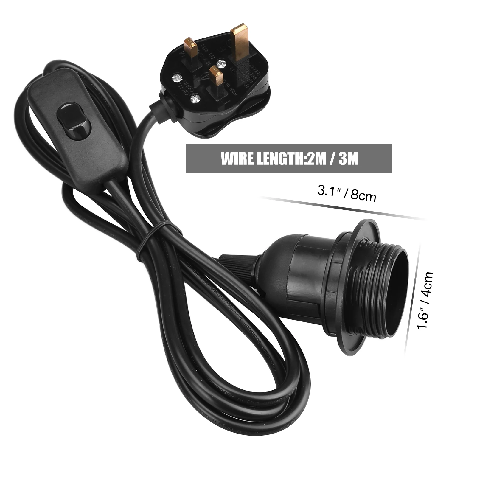 2m-3m Lamp Bases Universal With Switch Led Bulb Socket Adapter Screw Hanging Lamp Holder Accessories Tools UK Plugs Suspension