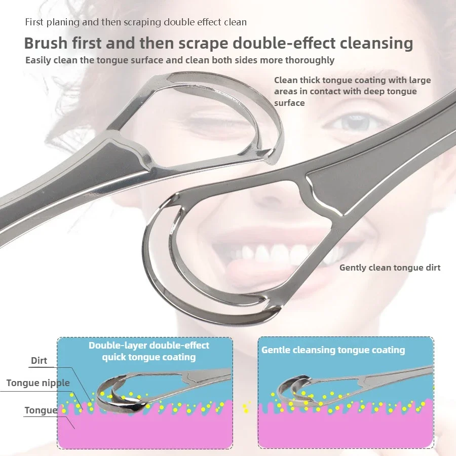 1/2 Pcs 재사용 가능한 스테인레스 스틸 유용한 혀 스크레이퍼 클리너 신선한 호흡 청소 코팅 혀 구강 위생 관리 도구
