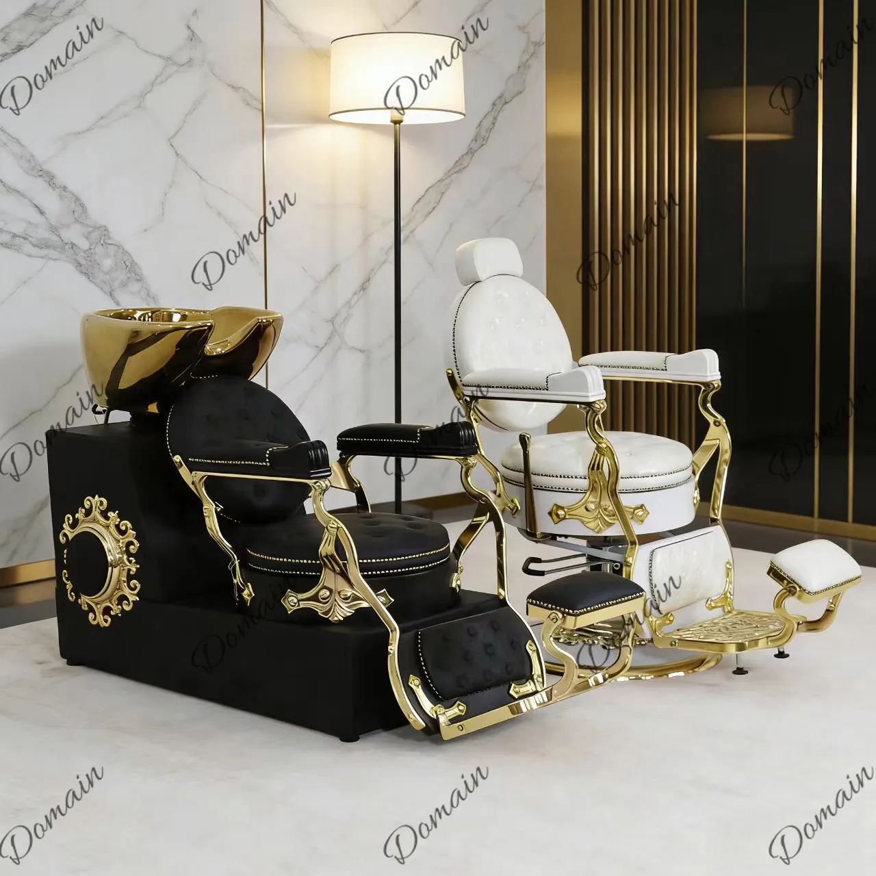 Vintage Ceramic Basin Barber Shop Reclining Hair Washing Chair Salon Styling Seat for Men