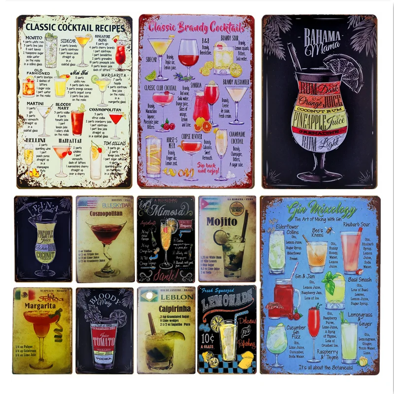 

Retro Metal Tin Signs, Mojito, Martini, CUBA, LIBRE, Cocktail Plaque, Pub, Bar Art Stickers, Wall Decor, Summer