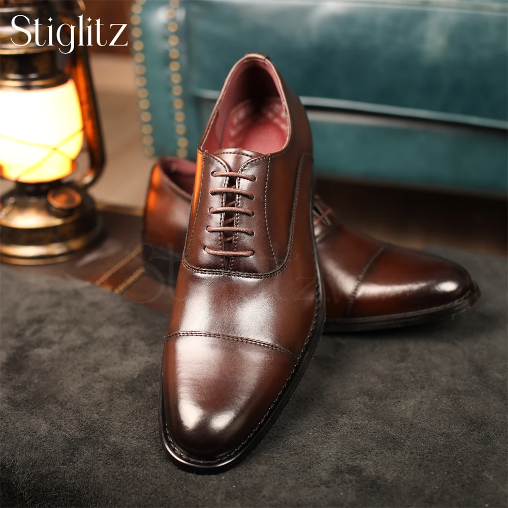 Chaussures provoqué en cuir Oxford à lacets pour hommes, confortables, classiques, style élégant, banquet, affaires, marron, 256