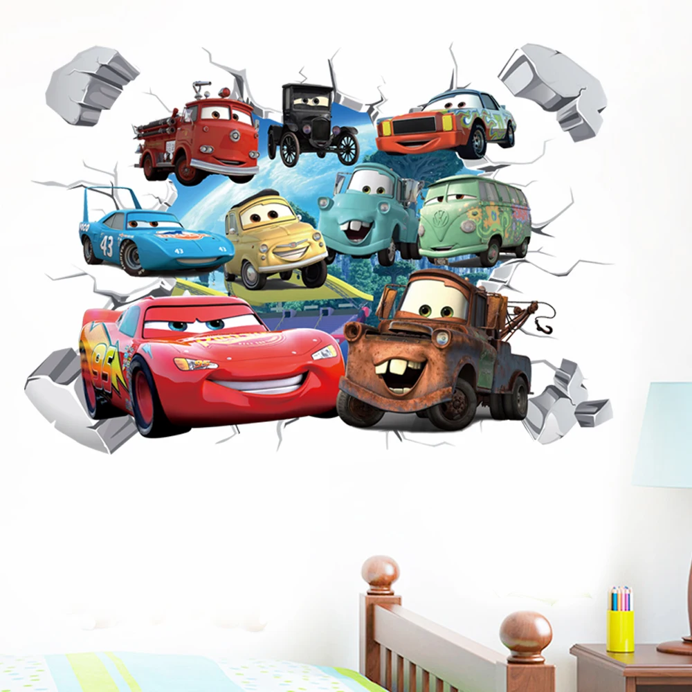 Disney Cartoon Cars Lighting McQueen 3D Wall Sticke s For Kids Room Home Bedroom PVC Decor Cartoon Movie Mural Art Decals