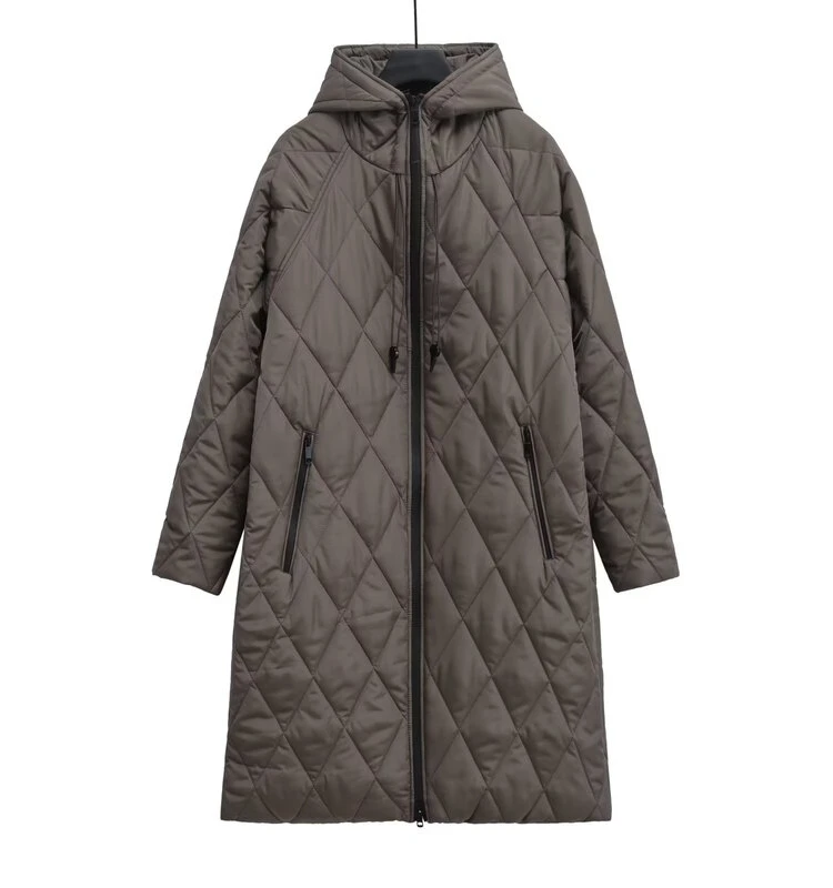 

Slimming Long Jaet Cotton Coat New Autumn Women's Faion Versatile Zipper Closure Hooded Commute Sle Regular Thin