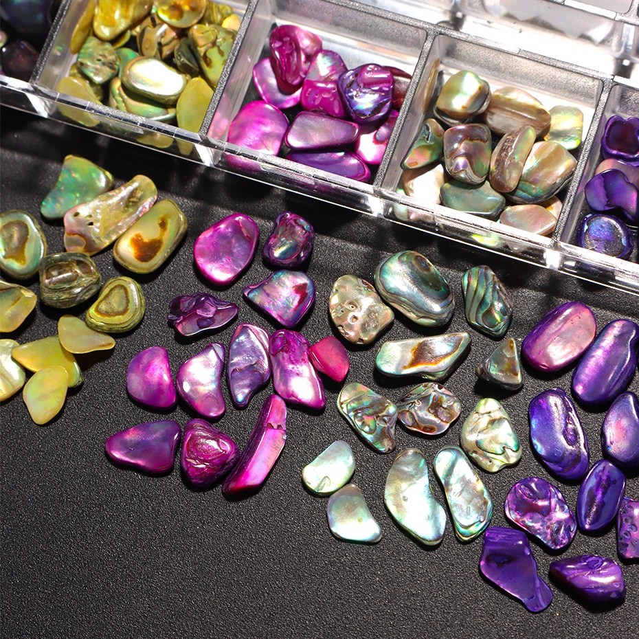 12er-Set Muschel-Nageldekorationen: Aurora-Muschelflocken, unregelmäßige 3D-Meerjungfrauen-Schillerstücke für Nagelkunst und Maniküre – Detail 4