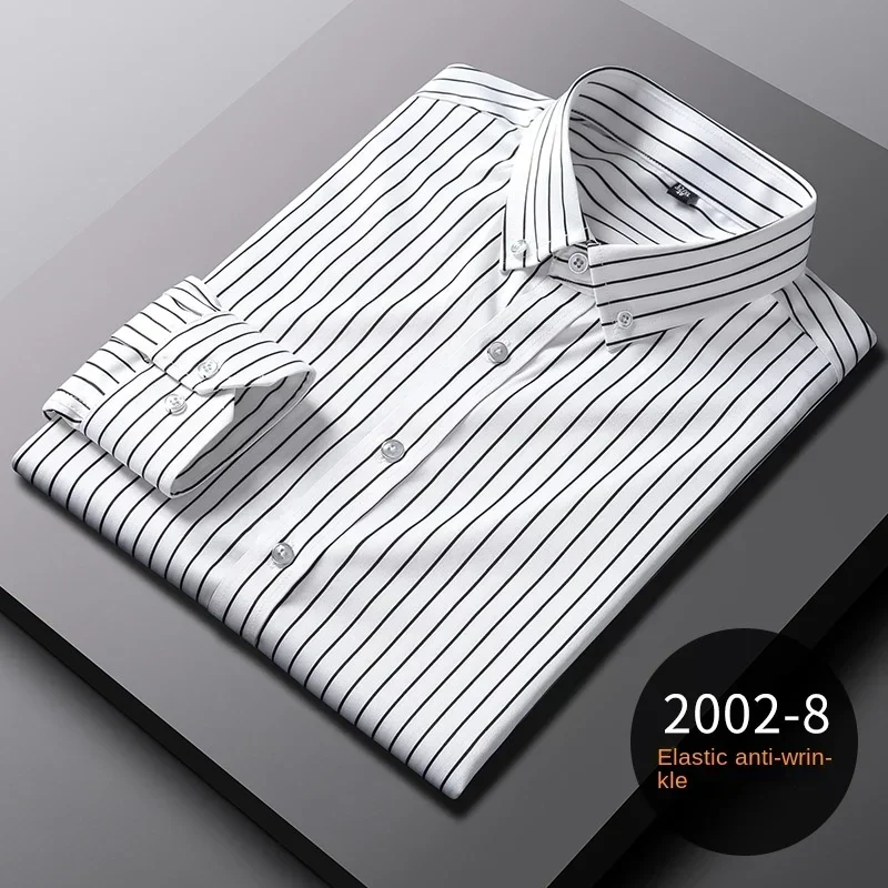 New elastic vertical stripes four seasons can be long-sleeved men\'s shirts  business slim non-ironing wrinkle-resistant shirts