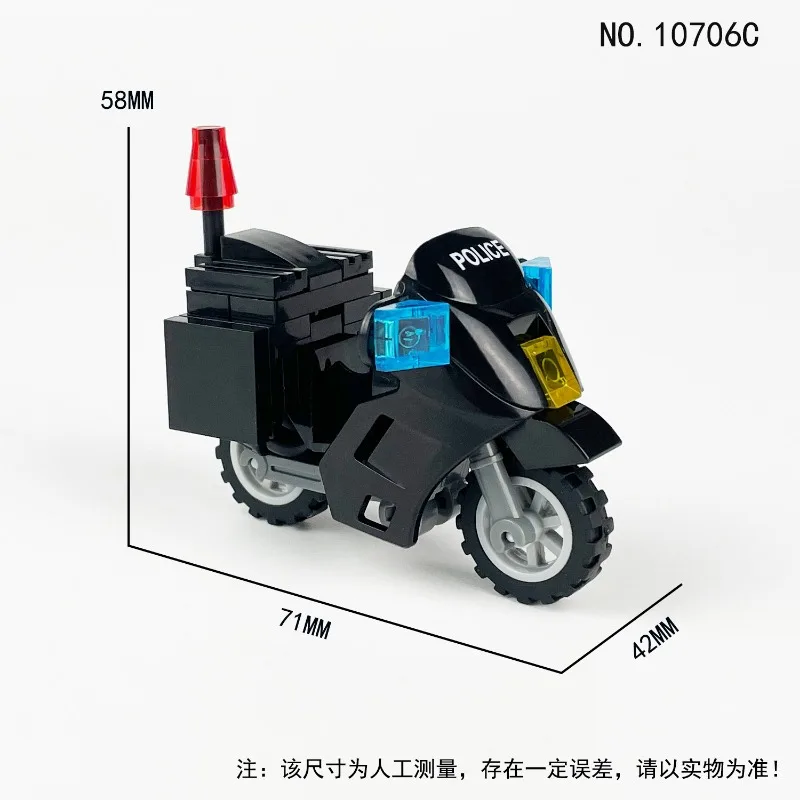 10706D Wu Shen Tieqi motocykl biały model policyjny zabawka dla dzieci do składania z klocków akcesoria