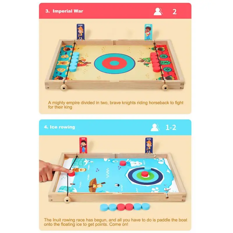 Sling Puck Board Game 10 In 1 Hockey Board Game Wooden Table Game Multiplayer Competition 15 Points Card 4 Character Cards