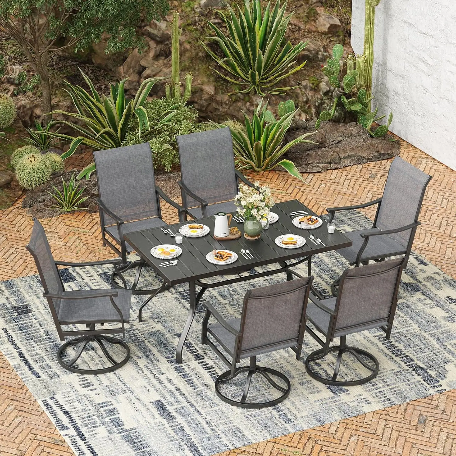 

Outdoor Dining Table 60"x35", Rectangle Patio Dining Table with 1.57" Umbrella Hole, Outdoor Metal Furniture for Patio, Graden,