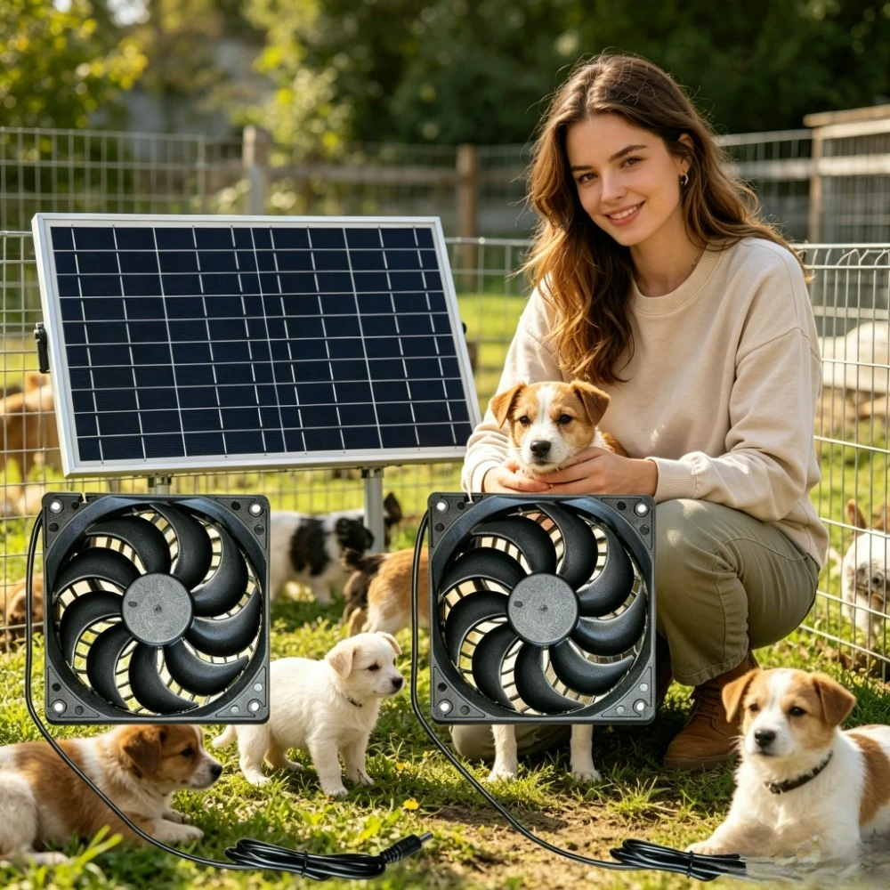 Waterproof Solar Dual Cooling Exhaust Fan Set 10W Solar Panel Ventilation System for Chicken Coop Greenhouse Pet Cage RV Attic